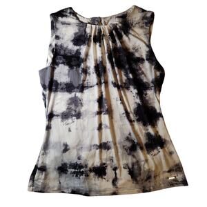 Calvin Klein Grey & White Tie Dye Sleeveless Tank Blouse - Medium - Office Chic
